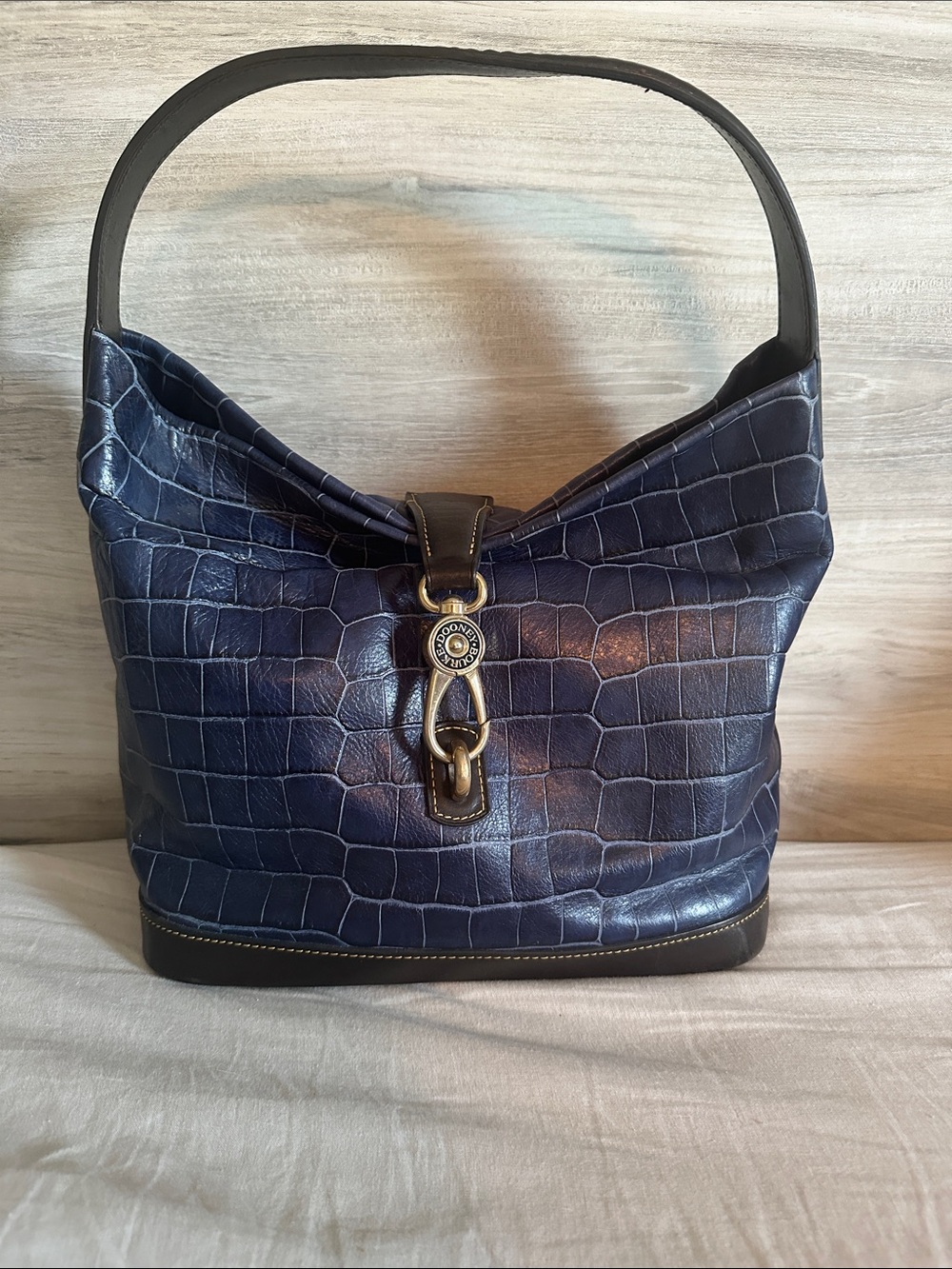 Dooney & Bourke Navy Croc-Embossed Leather Hobo Bag